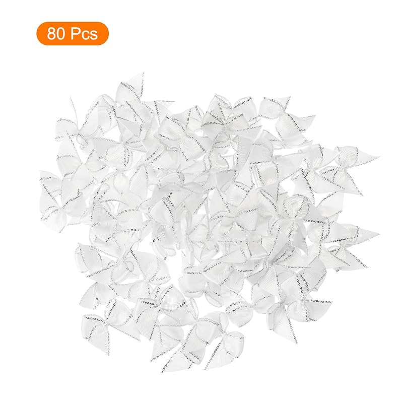Uxcell 80 Pieces Mini Silver Edge Ribbon Bow 2.5 Cm Fabric Satin Ribbon Bow Craft Diy Hair Bow Sewing Machine Wedding for Birthday Party Silver Color