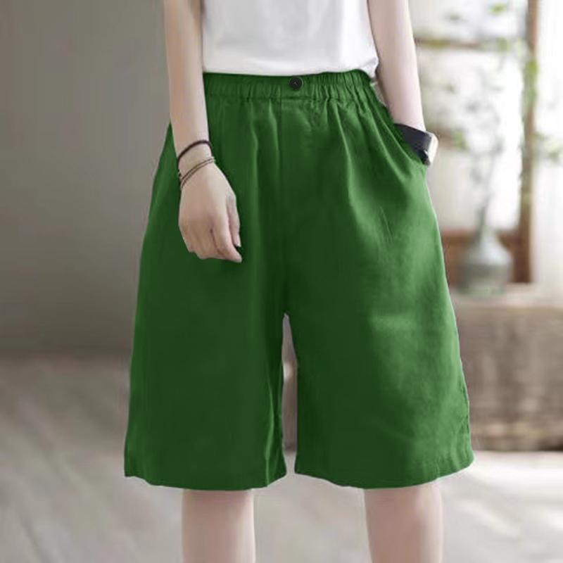 

ZANZEA Женские повседневные свободные короткие брюки с эластичной резинкой на талии S зелёный