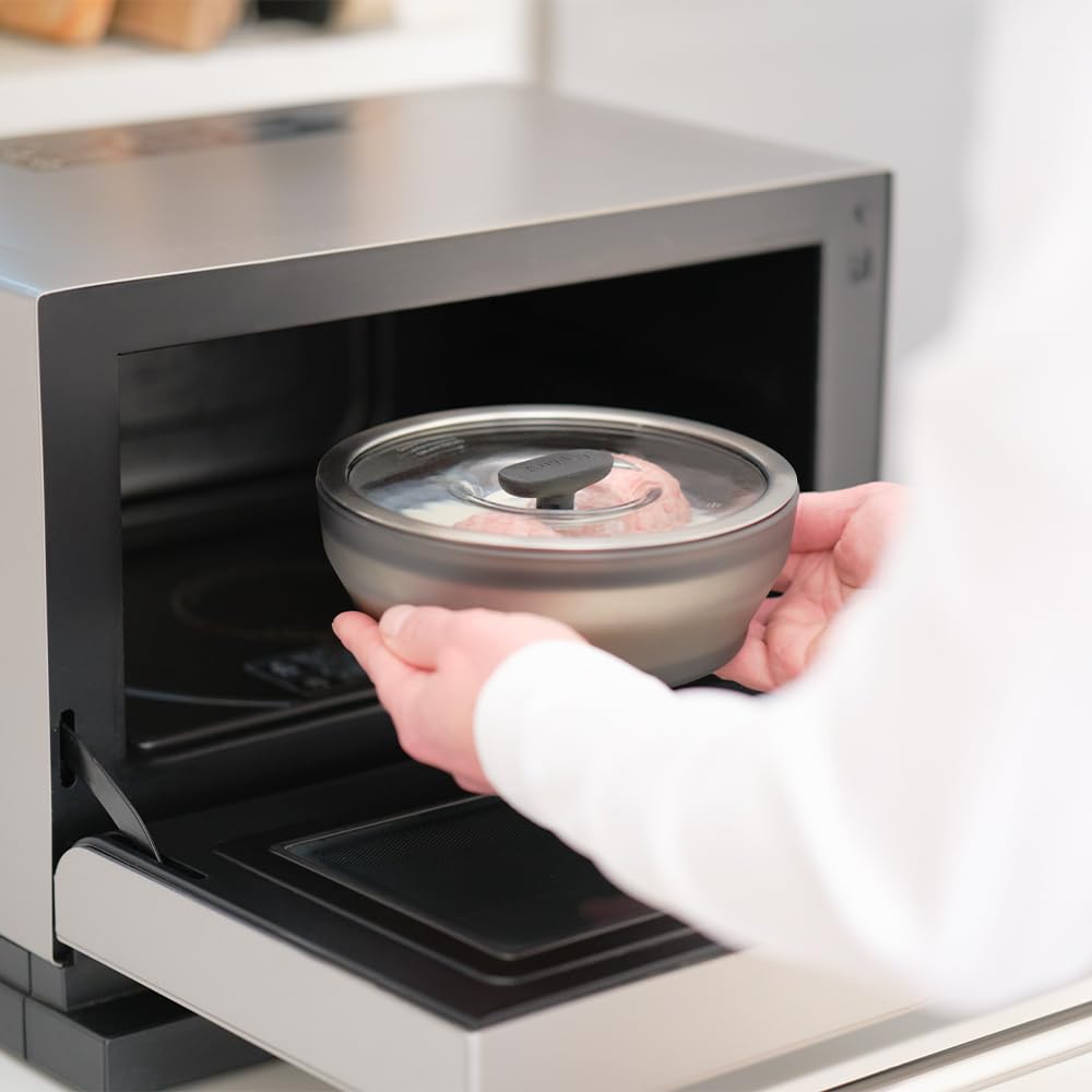 Meyer Anyday Cookware 18cm Shallow Black Recipe Anyday Microwave Glass Storage Container with for and Food Dish, [Includes Book]. Dish, Lid, Steaming,
