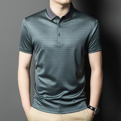 Sommer Neue Marke Herren Kurzarm T-Shirt Reines Gestreiftes Revers Maulbeerseide Lässiges Herren T-Shirt Kurze Ärmel