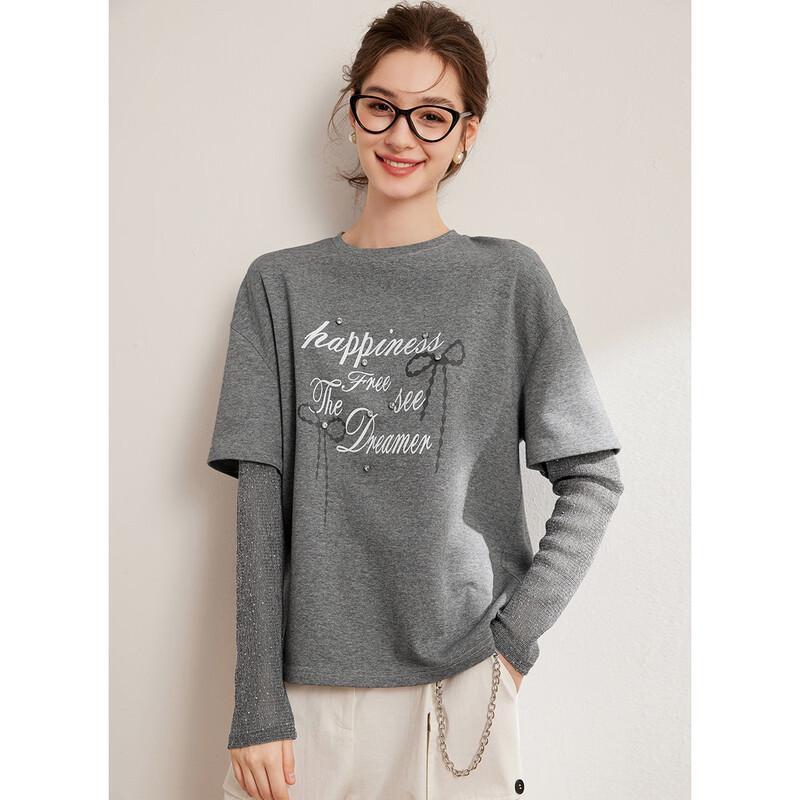 Bailuyu Women s Fake Two-Piece Printed T-Shirt M