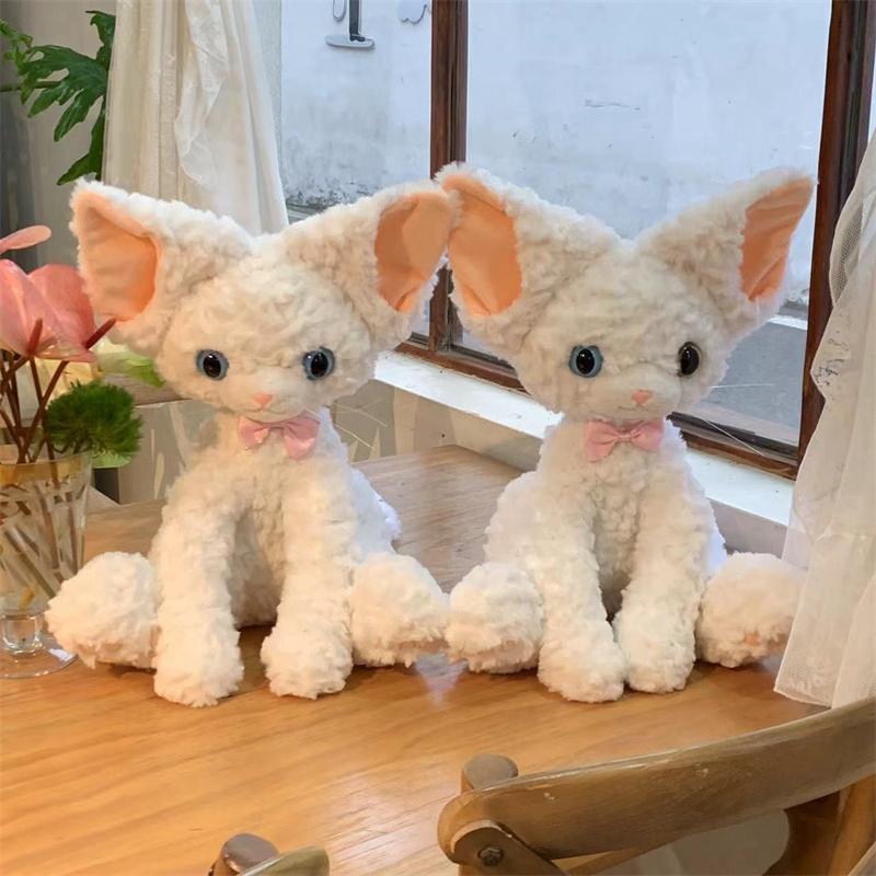 40cm Curly Fur Simulation Plush Toy Cat Big Ears Super Soft Delicate Baby Comfort Pillow Cushion for Home Decoration Girl Gifts