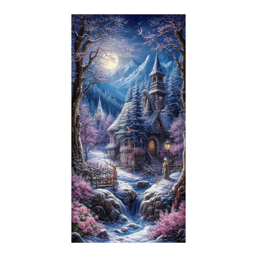 Moon Snow Mountain House Large Size Diamond Painting New Collection Winter Scenery Diy Full Drill Rhinestone Embroidery Mosaic Cross Stitch Kits