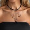 Unique Irregular Triangle Crystal Beaded Necklace, Creative Long Tassel Clavicle Chain For Women