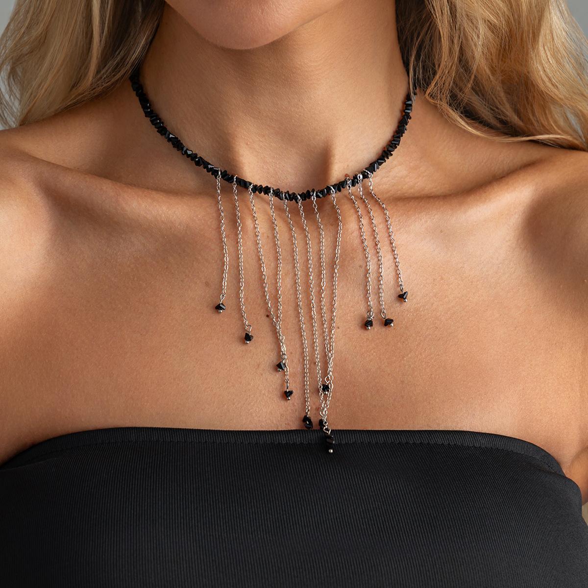 

Unique Irregular Triangle Crystal Beaded Necklace, Creative Long Tassel Clavicle Chain For Women 1