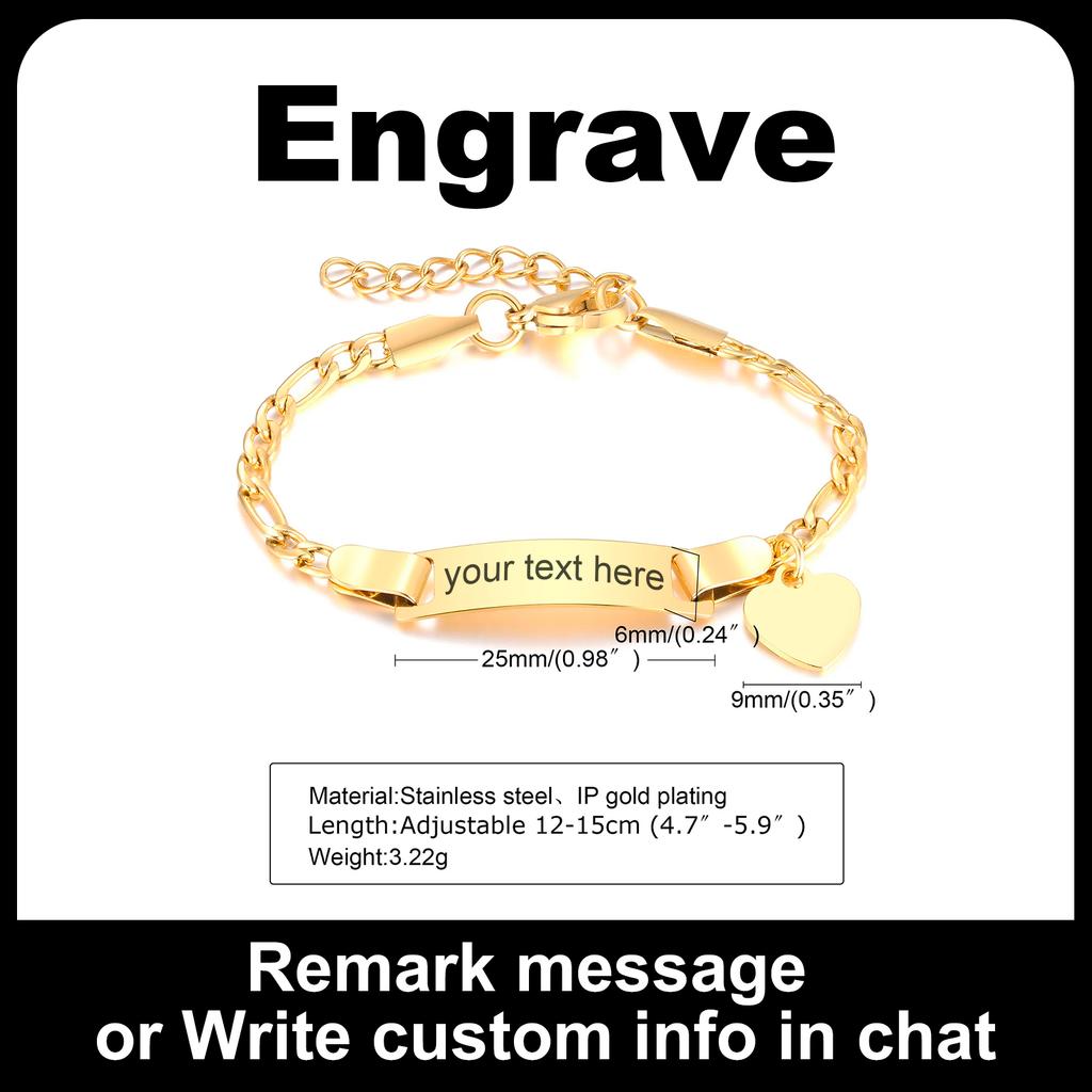 Bracelet Cœur Personnalisé pour Petite Fille Garçon, Bracelet à Identité Nom Gravable, Chaîne en Acier Inoxydable Personnalisée Cadeau d'Anniversaire