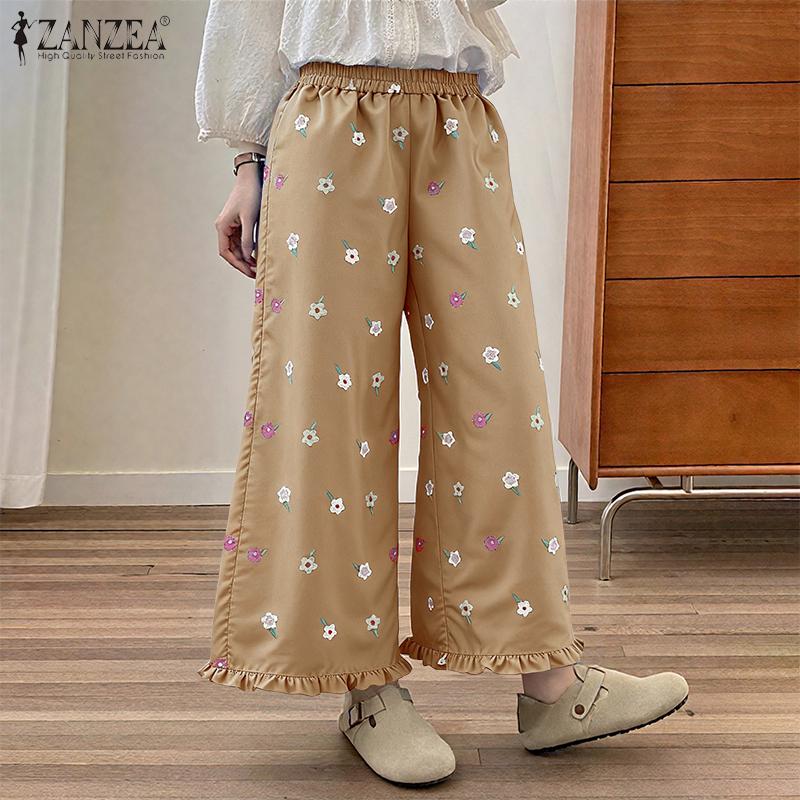 ZANZEA Women Casual Elastic Waist Loose Floral Print Pants