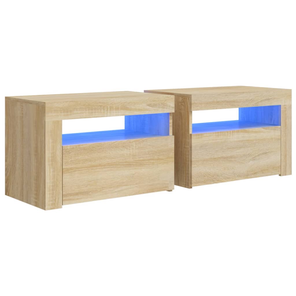 Vidaxl Szafki Nocne Z Led, 2 Szt., Dąb Sonoma, 60X35X40 Cm