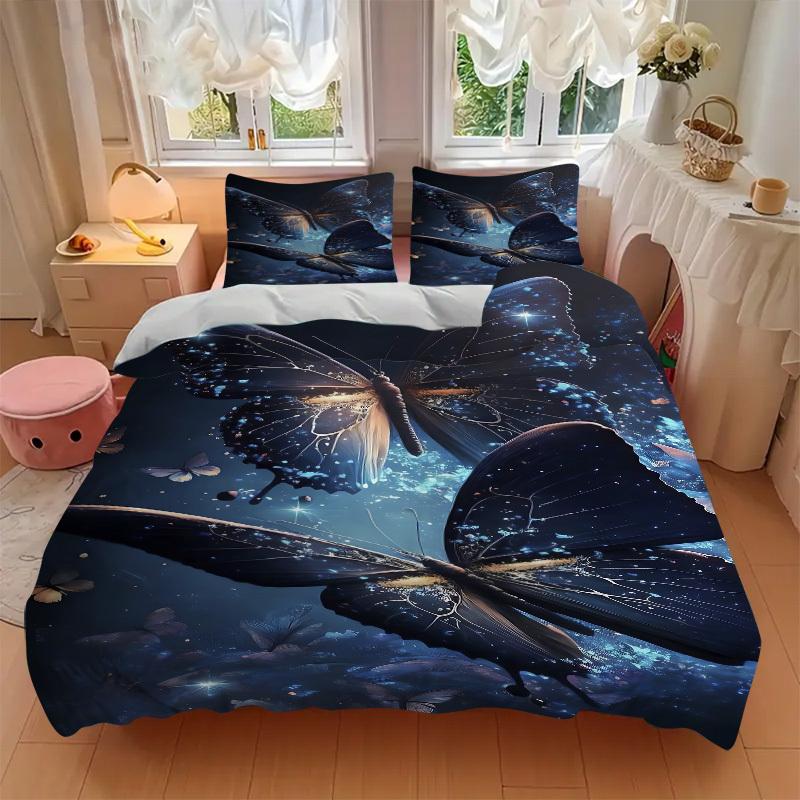 3pcs Butterfly Fantasy Duvet Cover Set, Cover For Bedroom Guest Room (1 Duvet Cover + 2 Pillowcase, Without Quilt),  yy250922194