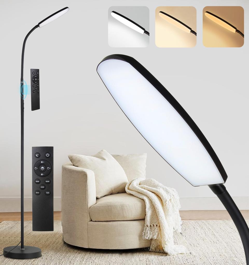 LED Floor Bright Modern Stand with Remote Adjustable Gooseneck Floor Lamp Power Ideal for Tattoo Living or Cross Stitch Stand, Light, 2700K-6500K,