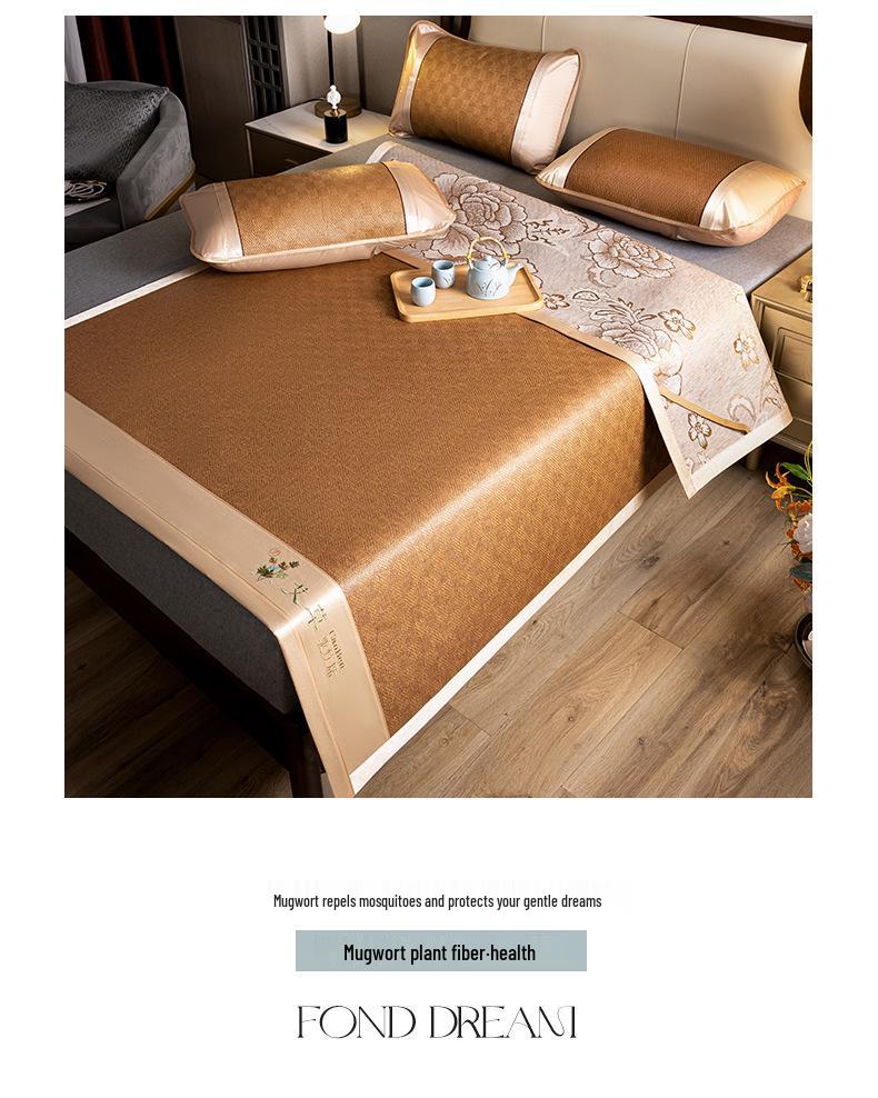 Summer Double-Sided Foldable Rattan and Ice Silk Cooling Mat