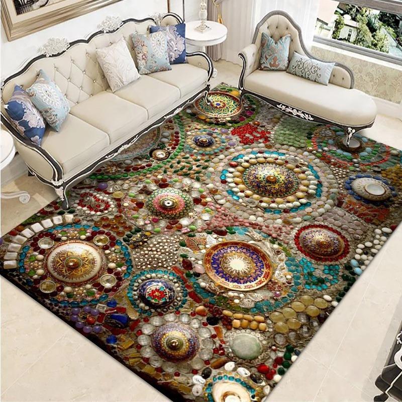 Retro Ethnic Style European-style Living Room Carpet Bohemian Non-slip Coffee Table Carpet Household Easy-to-take Crystal Velvet Carpet