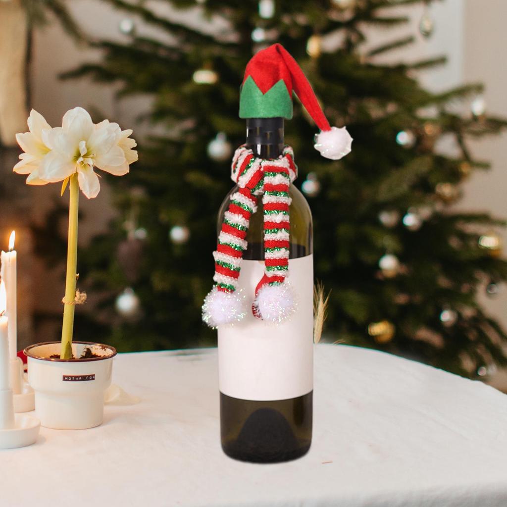 Christmas Wine Bottle Cover Decorative Festival Bottle Topper Reusable Wine Hat And Scarf Cover For Party Holiday Gathering