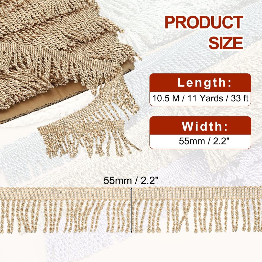 PATIKIL Dark Beige Fringe Trim, 11 Yards X 55mm, Curtain Tassel Fabric Trim for Curtains, Sofas, Clothing, DIY Decorative Sewing
