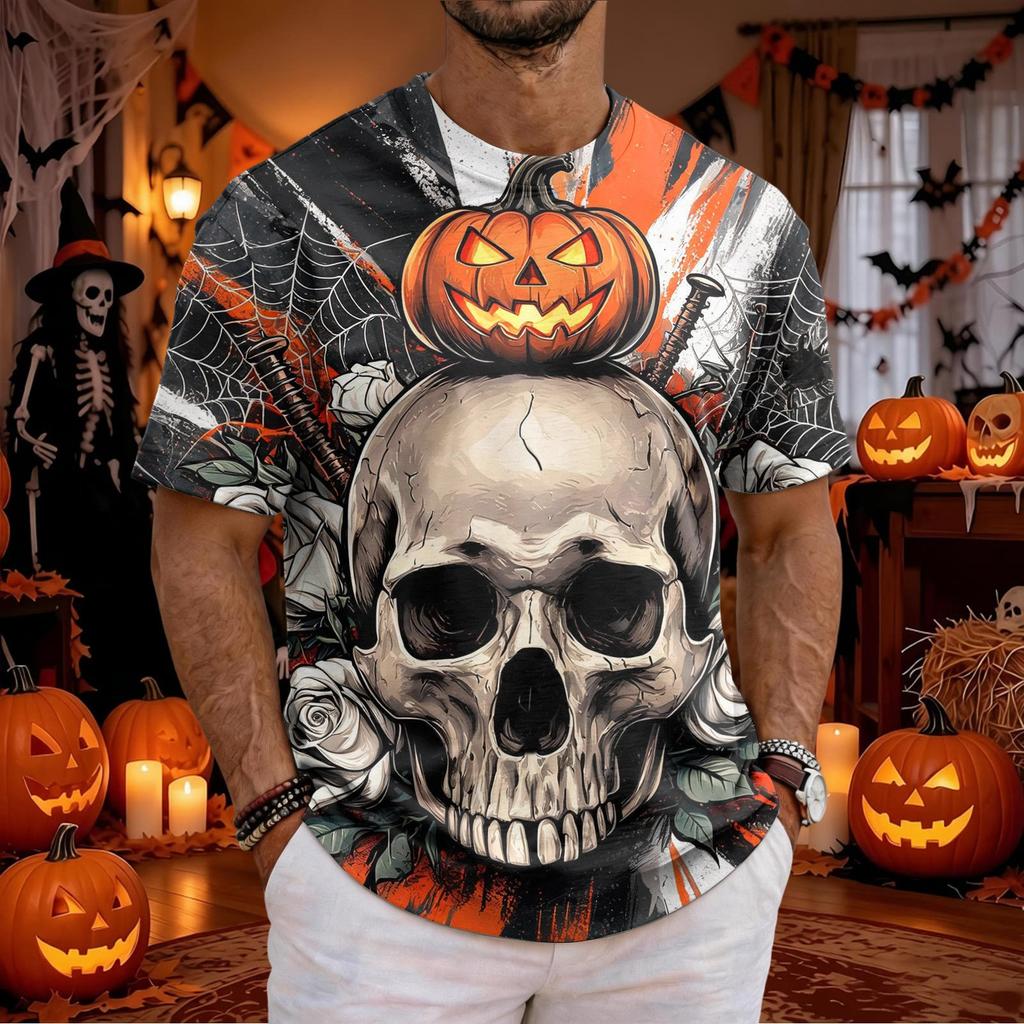 Men's Halloween Printed Short Sleeve Neck T-Shirt for Casual Daily Wear Holiday Party