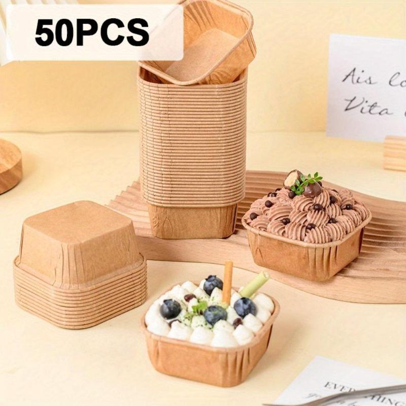 

50 шт. Бумажные стаканчики для маффинов и кексов, квадратные вкладыши для кексов, коробка для выпечки маффинов, капсулы, кухонный декор, свадебная вечеринка, украшение для торта, форма для торта коричневый