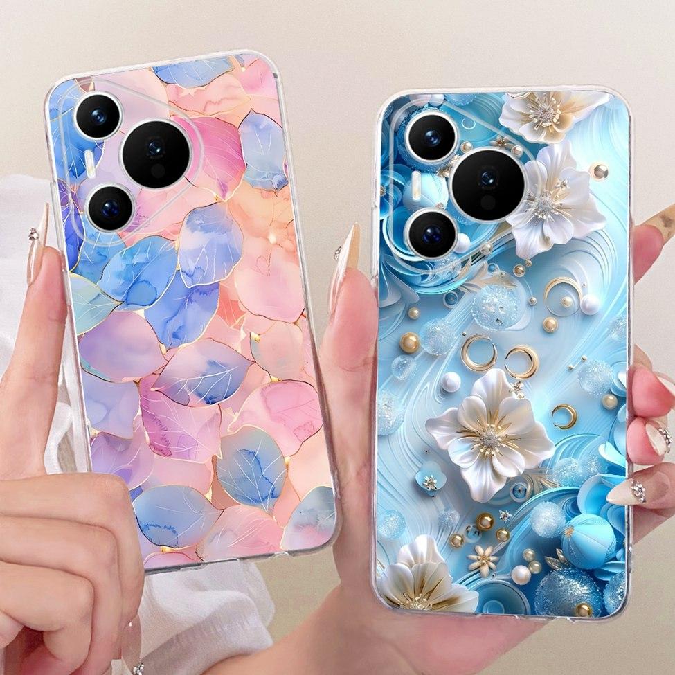 For Huawei Pura 70 Clear Case Aesthetic Luxury Cute Fashion Flowers Funny Painted Casing For Huawei ADY-LX9 ADY-AL00
