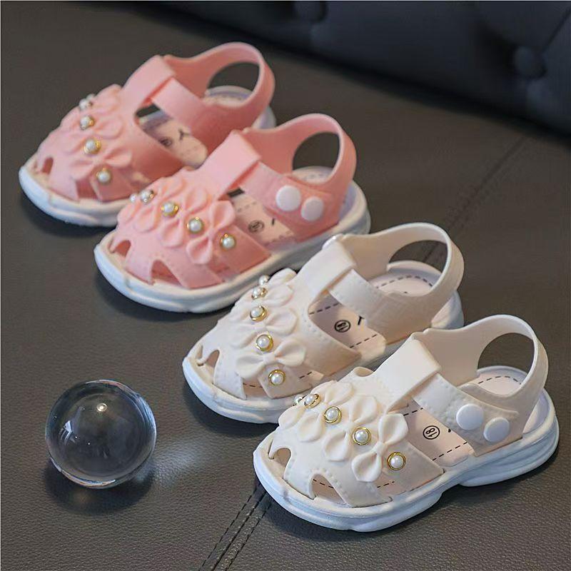 Girls' Sandals, Floral Open Toed Sandals, Fashionable, Simple and Versatile Style, Lightweight, Breathable, Thick Bottom, Teenagers' Slippers