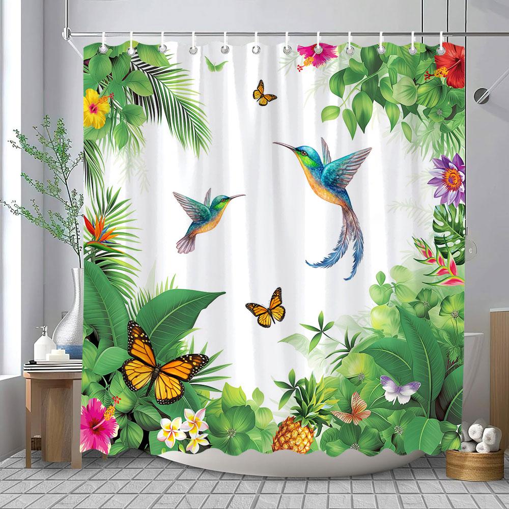 Tropical Jungle Shower Curtain Rainforest Plant Waterfall Spring Flowers Forest Nature Landscape Fabric Bathroom Curtains Decor