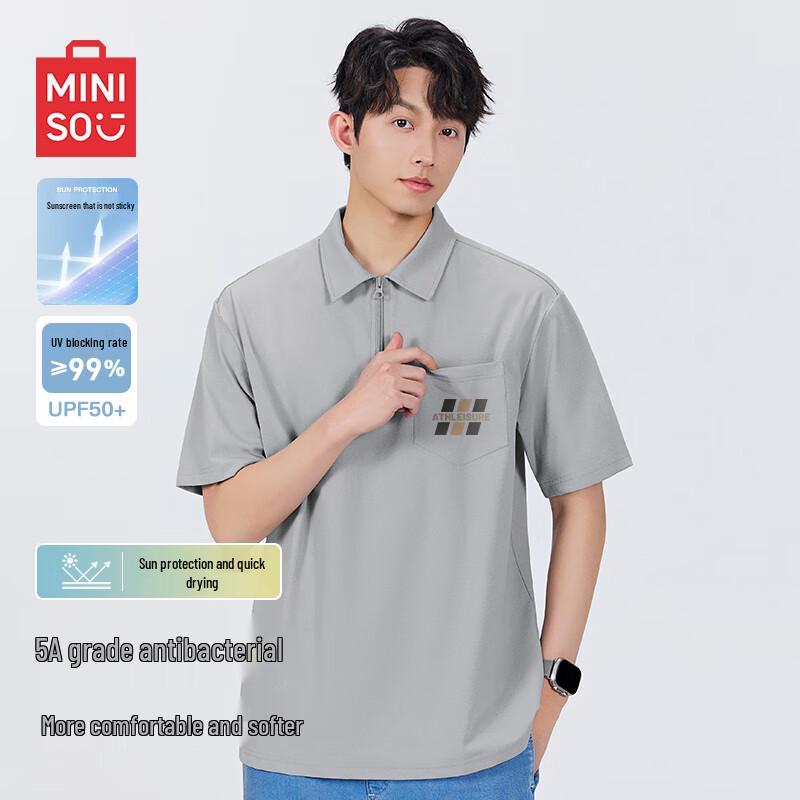 MINISO Men s Summer Quick-Dry UV Protection Half-Zip Polo Shirt XL