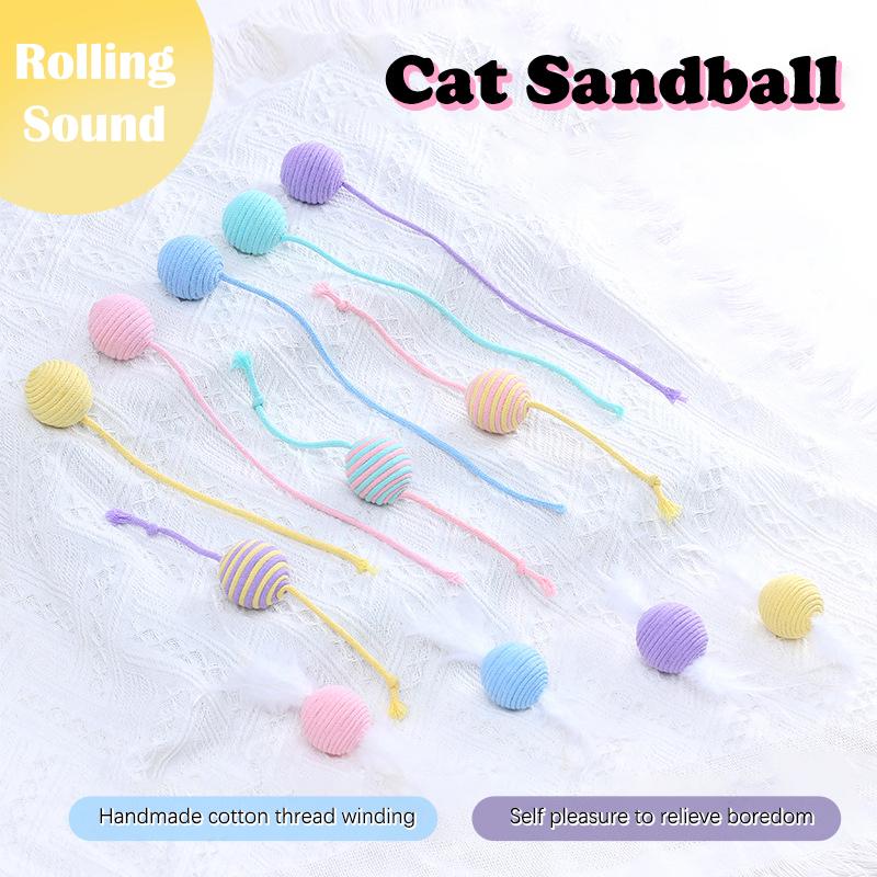 Bite Resistant Cat Cotton Rope Ball Colorful Sounding Cat Scratch Catch Toys Wear Resistant Cat Teaser Ball Pet Supplies