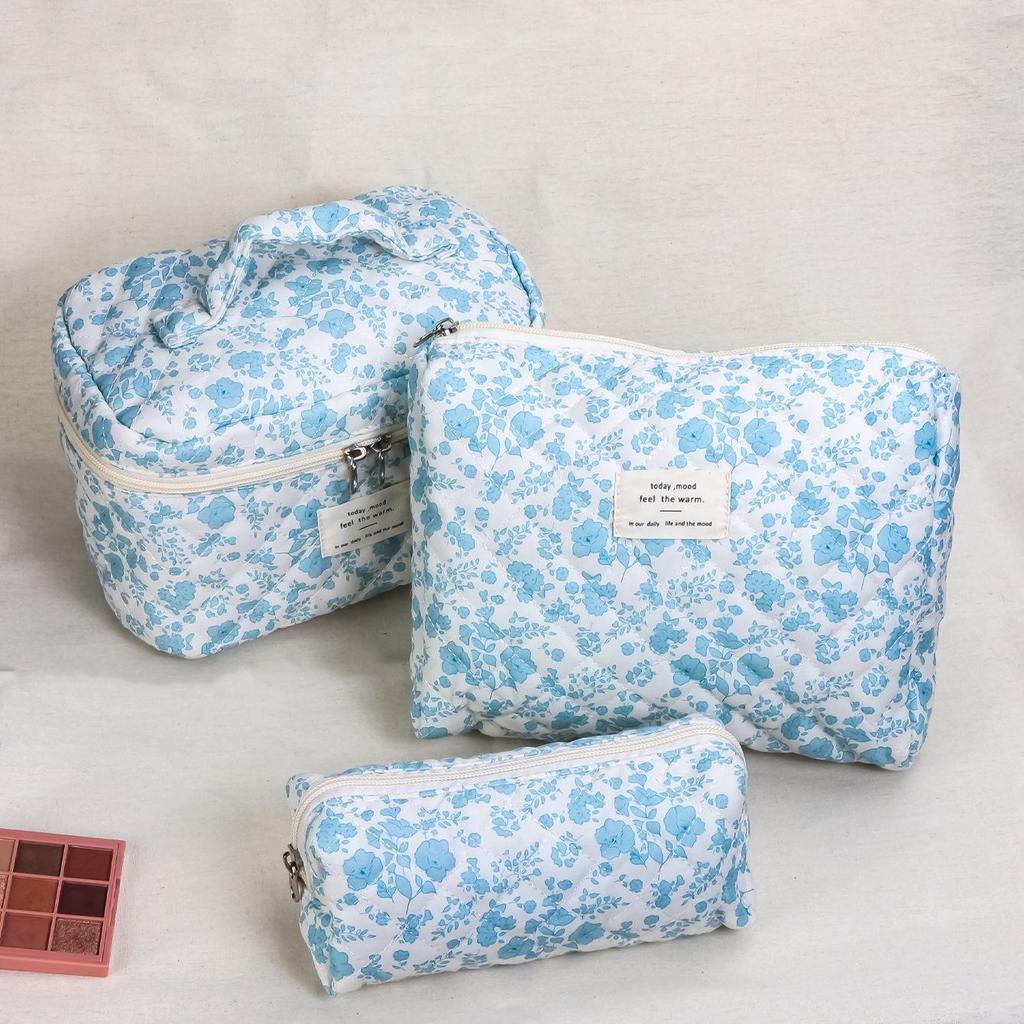 Chic Quilted Floral Cosmetic Bag - Large Capacity, Portable, Hand-Held