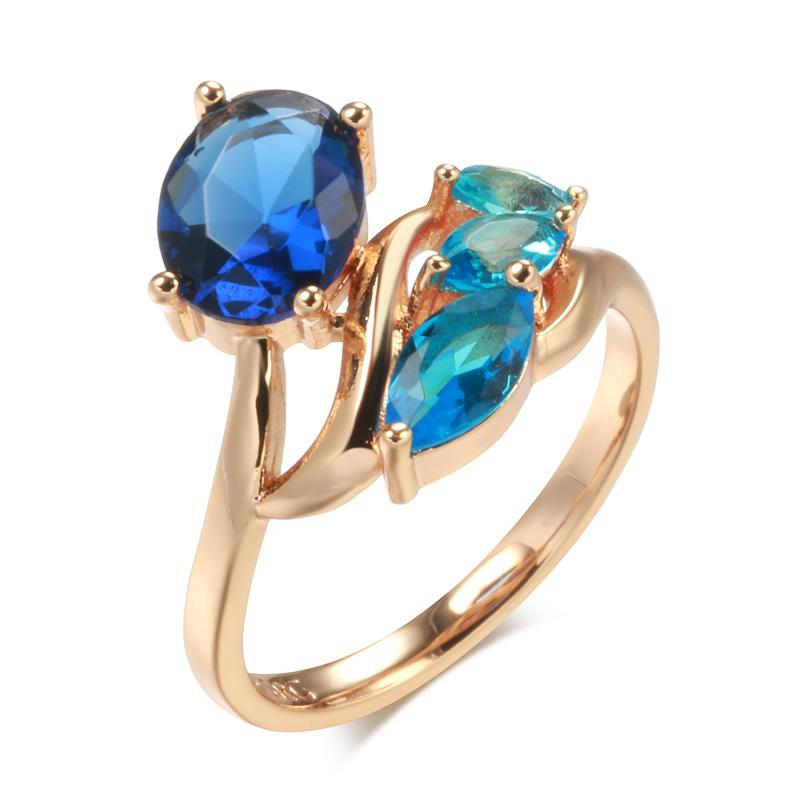 

New Rose Gold Flower Ring For Women S Blue Natural Zircon Ethnic Bride Wedding Jewelry Vintage Party Accessories 10