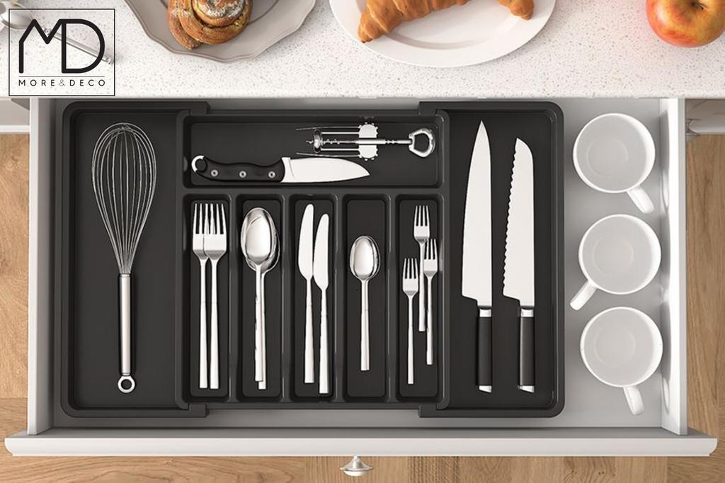 Kitchen Drawer Organizer for Cutlery, Extendable Kitchen Insert, Black