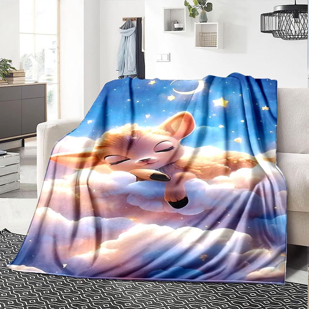 1pc Clouds Stars Blanket Lightweight Flannel Throw for Sofa Bed Travel Camping Livingroom Office Couch Chair