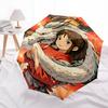 1pc Dragon Wrapped Around Girl with Red Lanterns Automatic Opening/Closing Umbrella, Portable Tri-Fold Design, 8-Bone Iron Frame, Outdoor Umbrell