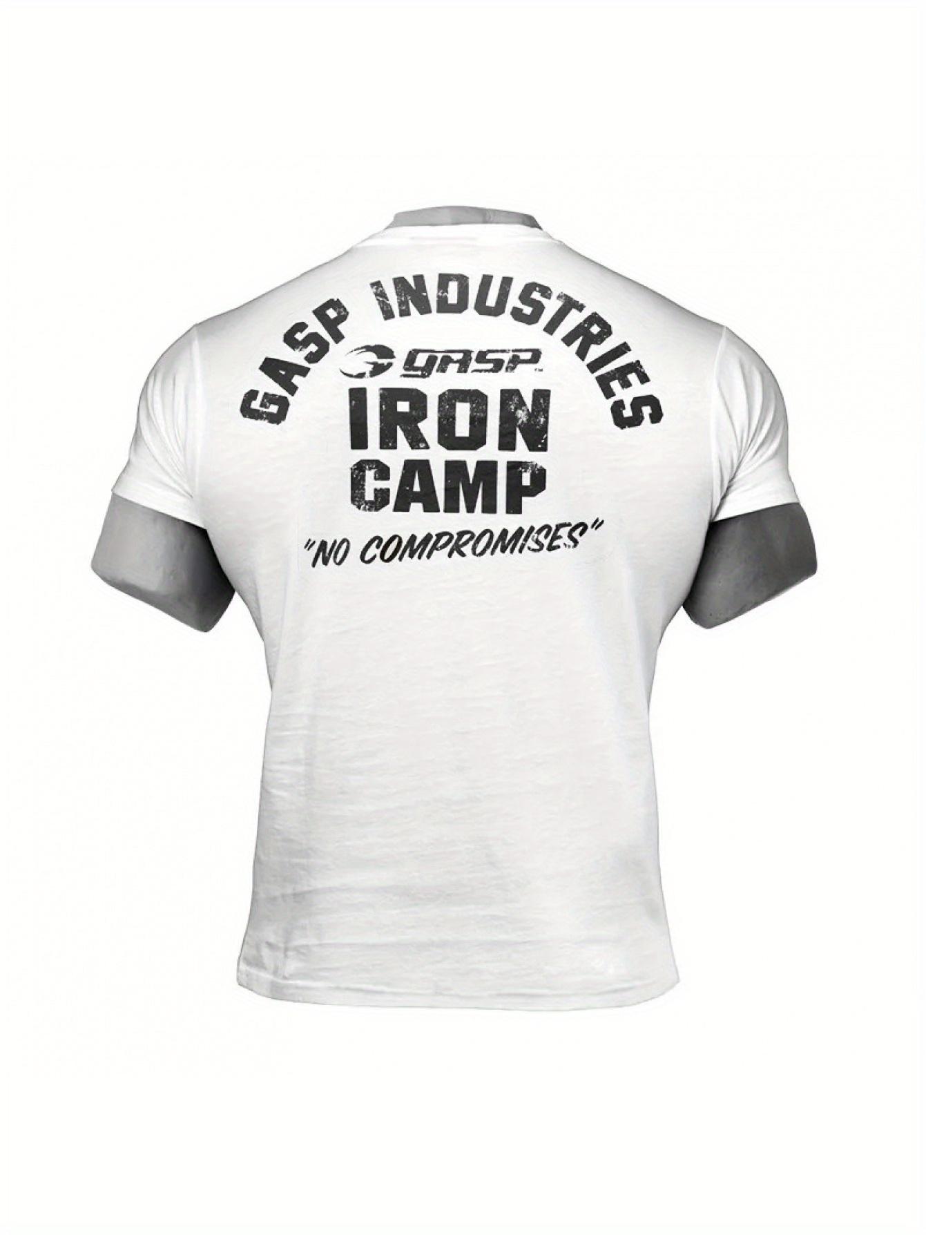 

Men s Y2K Fitness Training T-Shirt with GASP & Iron Camp Back Logos - Breathable Crew Neck Gym Shirt XXXL