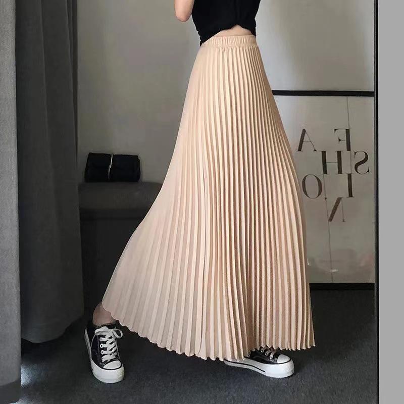 Dámská midi sukně z šifonu s vysokým pasem a plisováním - Červená áčková na léto