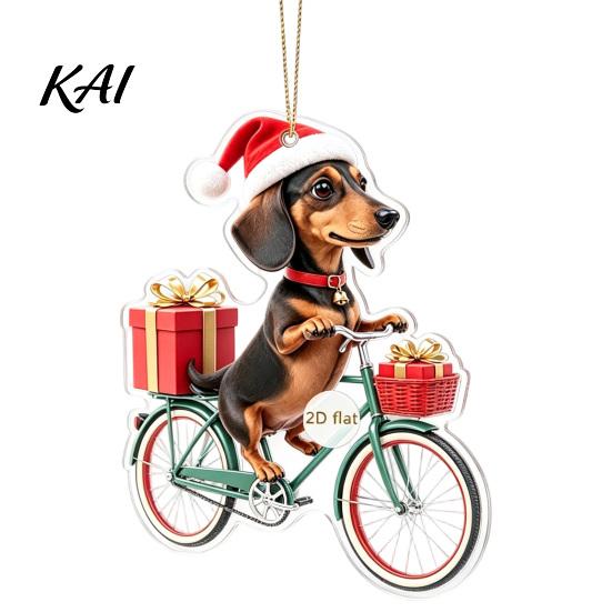Unique Holiday Gifts for Dachshund Owners Christmas Ornaments, 2D Flat Dog Themed Acrylic Xmas Ornaments Tree Hanging Decoration Car Rearview Mirror,