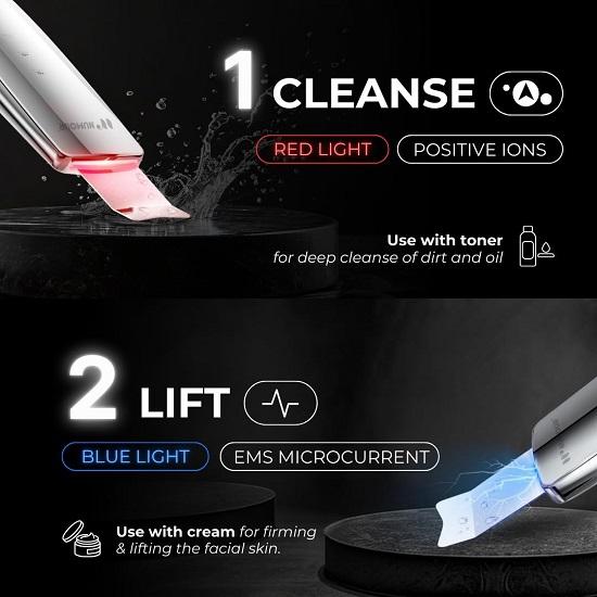 Sonic Scrubber  White Heads Black Head Remover Tool With LED Blue Red Light For Face Deep Cleansing, Skin Lifting, Acne Reduction, Anti-Aging