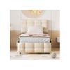 Ausziehbares Kinderbett - MUVOE - 90 x 200 cm - Verstellbares Kopfteil - Leinenstoff - Beige