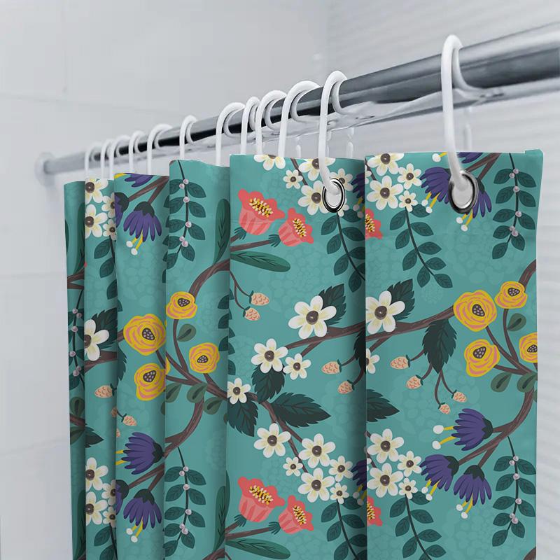 Bright Floral Shower Curtain Waterproof Fabric Bathroom Decor Blue Green Yellow Red White Flower Pattern Bath Rug Cover Size180X