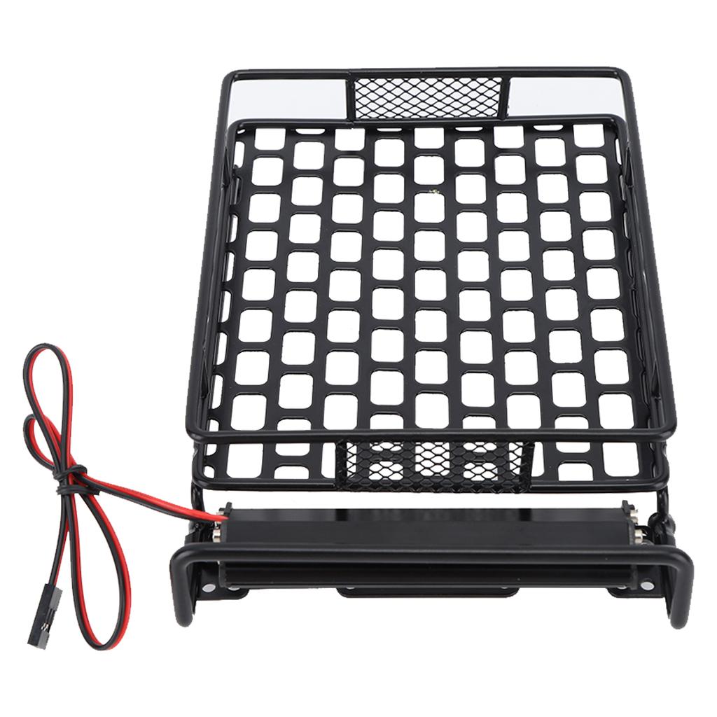 RC Car Roof Rack Black Iron Sturdy RC Roof Luggage Carrier with 8 LEDs White Light