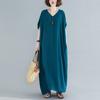 Plus-size Women's Bohemian V-neck Dress Solid Color Skirt