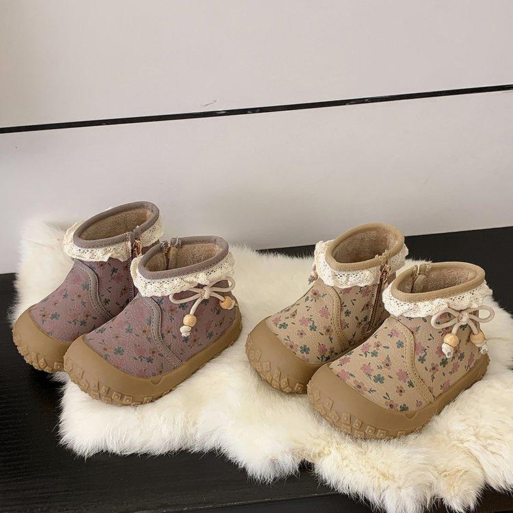 Children's cotton boots 2025 winter warm girls' snow boots soft-soled baby leather boots printed sweet boots foreign style