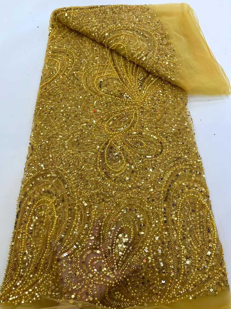 African Lace French Sequin Fabric 2025 High Quality Embroidery Tulle Lace Fabrics With Beaded For Nigeria Wedding Dress Sewing