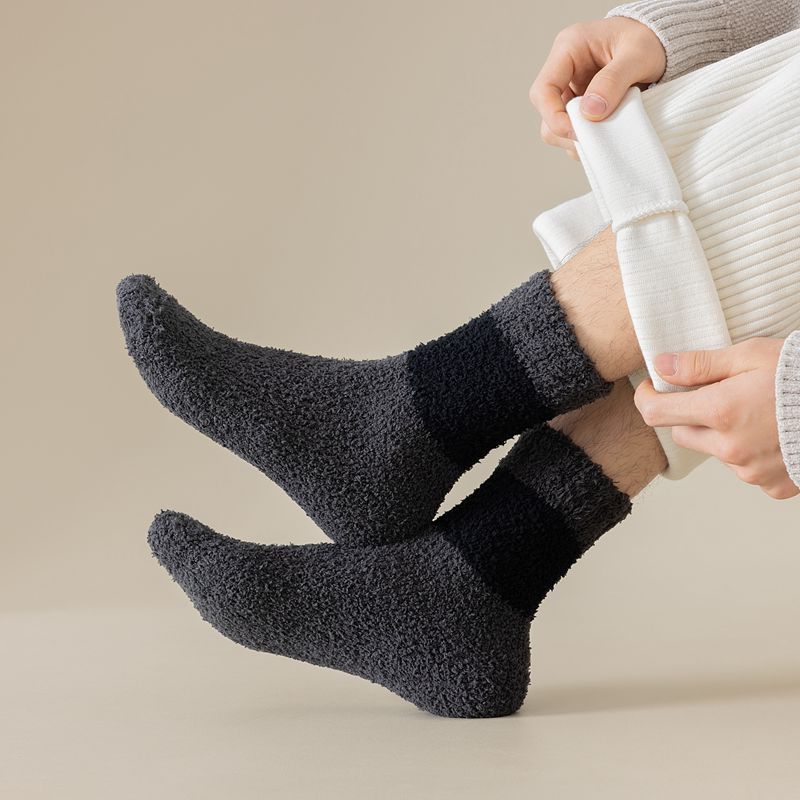 Winter and Autumn Men's Coral Fleece Mid-calf Socks, Men's Multi-color Coral Fleece Socks, Warm Floor Socks, Sleep Socks
