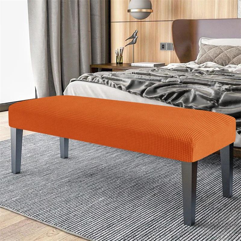 Polar Fleece Long Bench Cover Stretch Piano Stool Slipcovers Rectangle Bench Dust Covers for Bedroom Living Room Home Decor