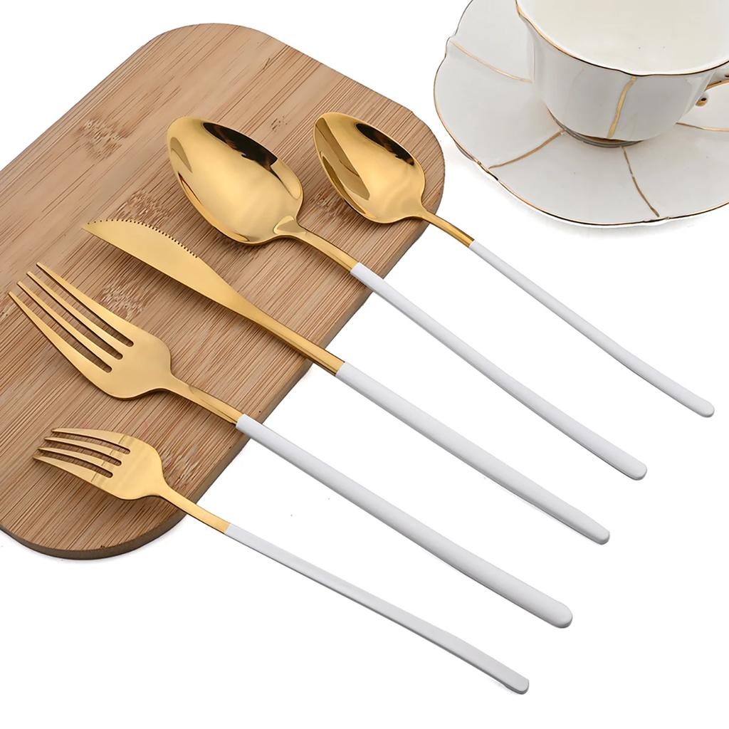 6Pcs Dinnerware Set Stainless Steel Gold Tableware Knife Fork Dessert Spoon Cutlery Set Western Kitchen Flatware Silverware