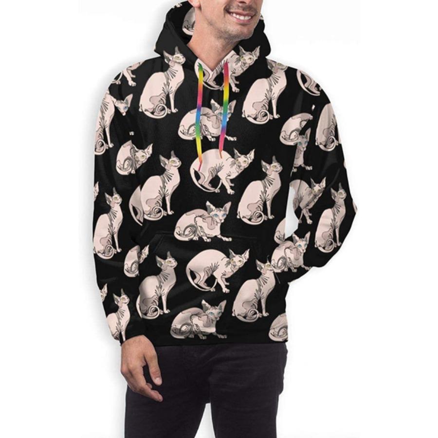 

Кошки-сфинксы, голые кошки, мужские новинки, повседневные толстовки с капюшоном, толстовка с капюшоном и карманом 6XL