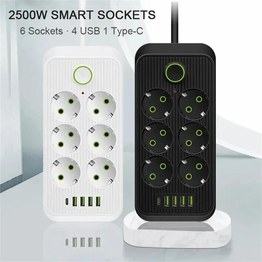 2m elektrický prodlužovací kabel s konektorem EU, zásuvky 4 USB 1 typ C, rychlé nabíjení, síťový filtr, adaptér, prodlužovací kabel s vícenásobnou zásuvkou