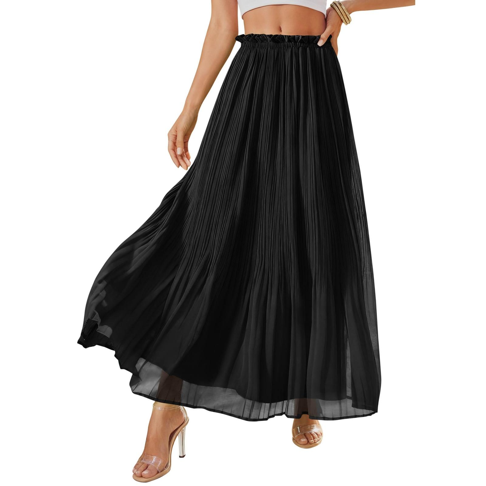 

Women s Fashionable Casual Beach Flowy -Color Midi Skirt L чёрный