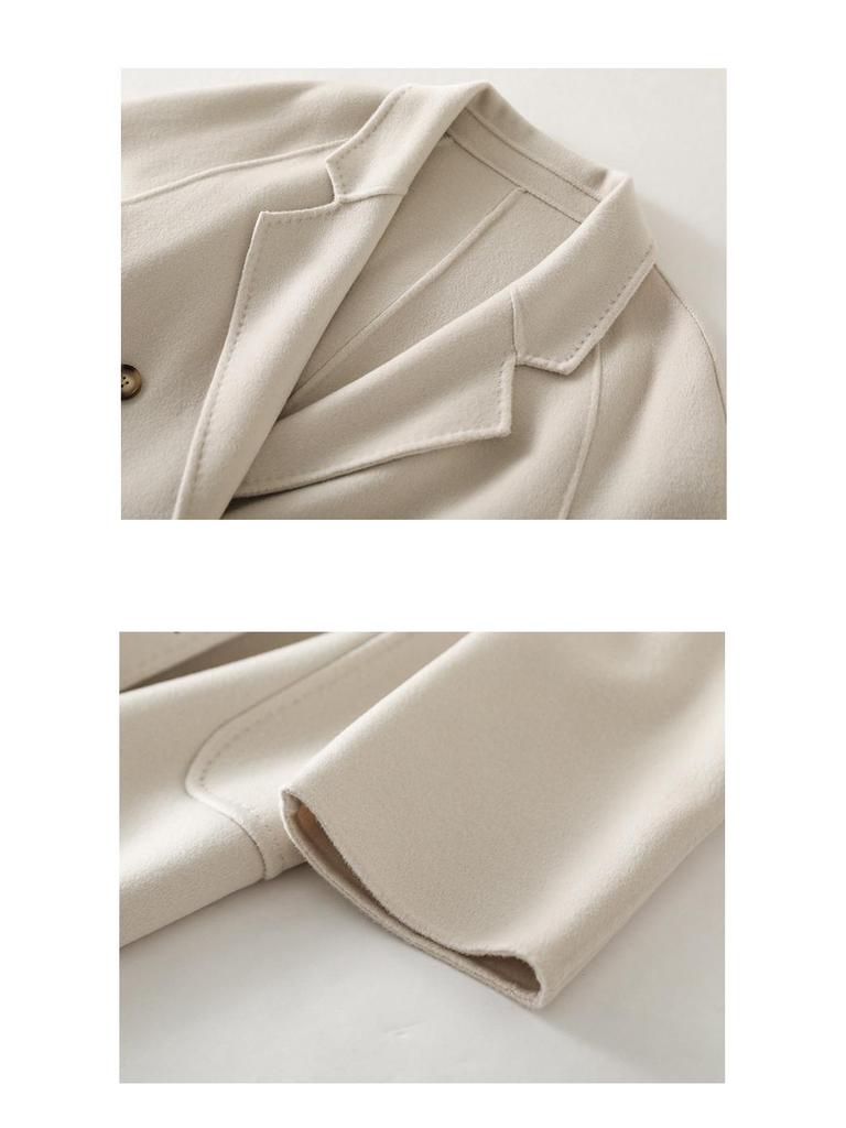 Women's Extra-Long Double-Faced Wool Trench Coat – Classic Suit Collar for Autumn and Winter.