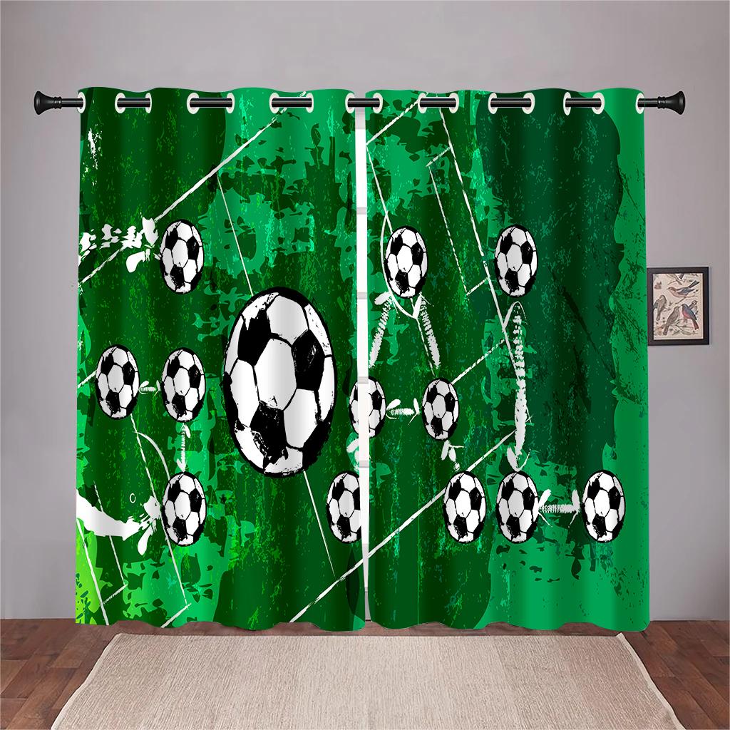 Football Field Green Grass Curtain Football Rhine Field Curtain 2 Panel Football Lovers Living Room Bedroom Den Kids Room Decor
