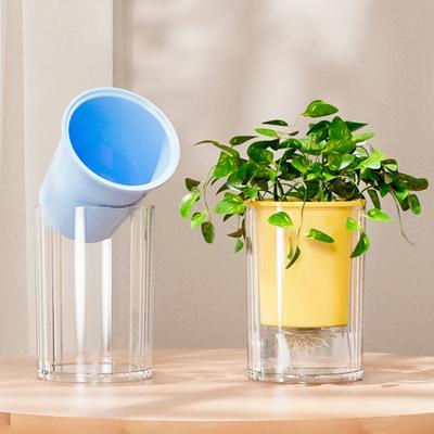 Pot à Arrosage Automatique avec Trou de Drainage Intérieur Extérieur Pot pour Plantes Hydroponiques Réservoir Profond Visible Jardinière à Cordelette d'Arrosage