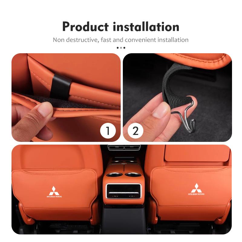 Car Logo Seat Back Protector Kick Mats Waterproof Leather Auto Anti Kick Pad For Mitsubishi Outlander Lancer Cross Colt Xpander